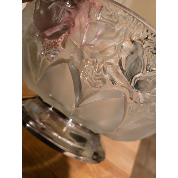 William Adams Frosted 24% lead Crystal Germany Serving Bowl Roses Silverplate - Picture 6 of 7